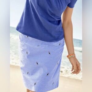 Talbots Gingham Toucan A-Line Skirt Sz 8 Blue White Cotton Lined‎ Above Knee